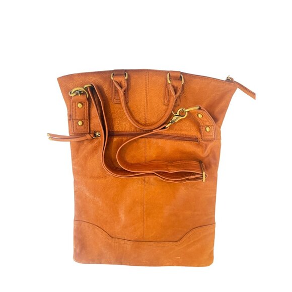 Sabina NY Leather Fold Over Crossbody Bag With Adjustable Strap Cognac - Picture 4 of 10